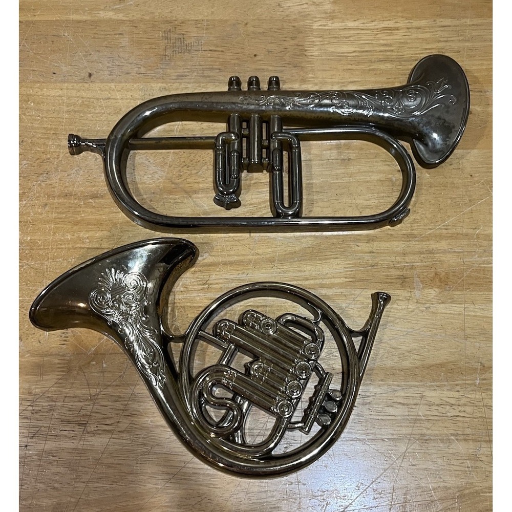 Vtg Syroco Plastic Baritone Tuba French Horn Instruments Wall Plaques‎ Art Deco